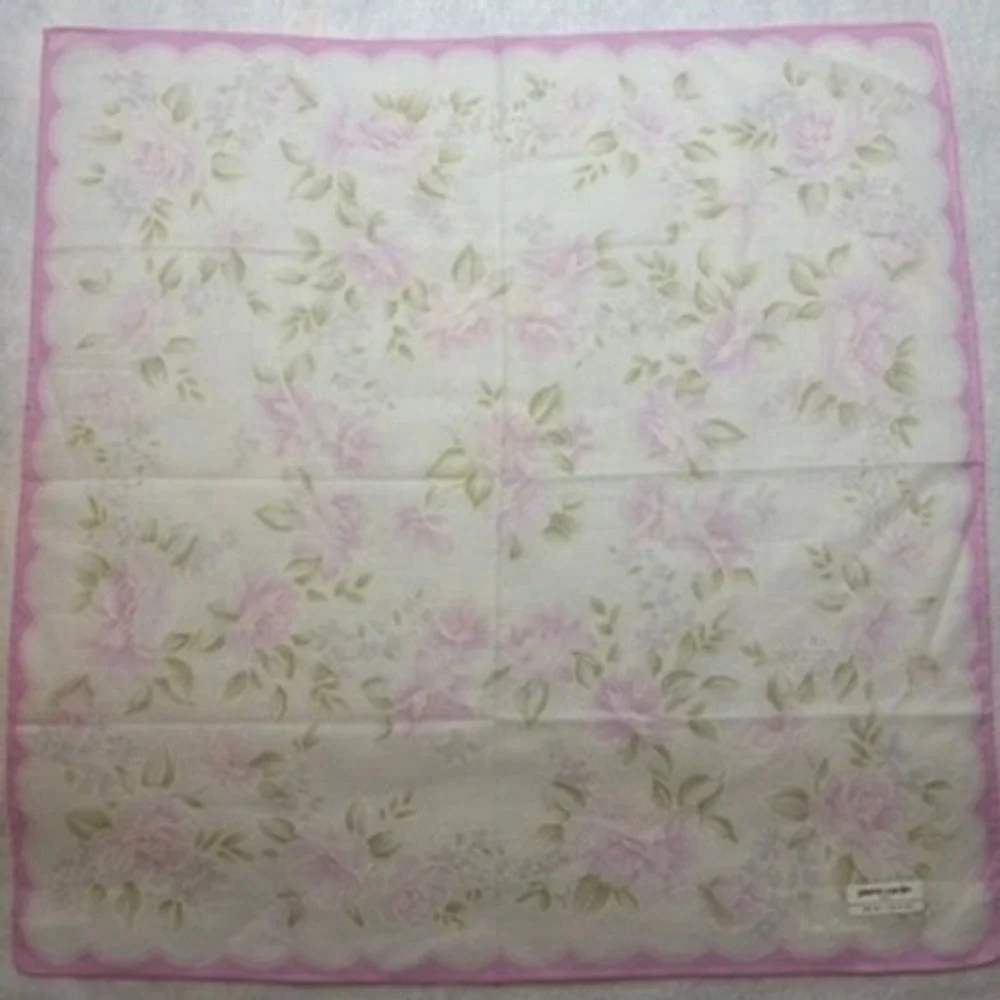 VTG PIERRE CARDIN Scarf Handkerchief Floral Cotton Pink 18x18